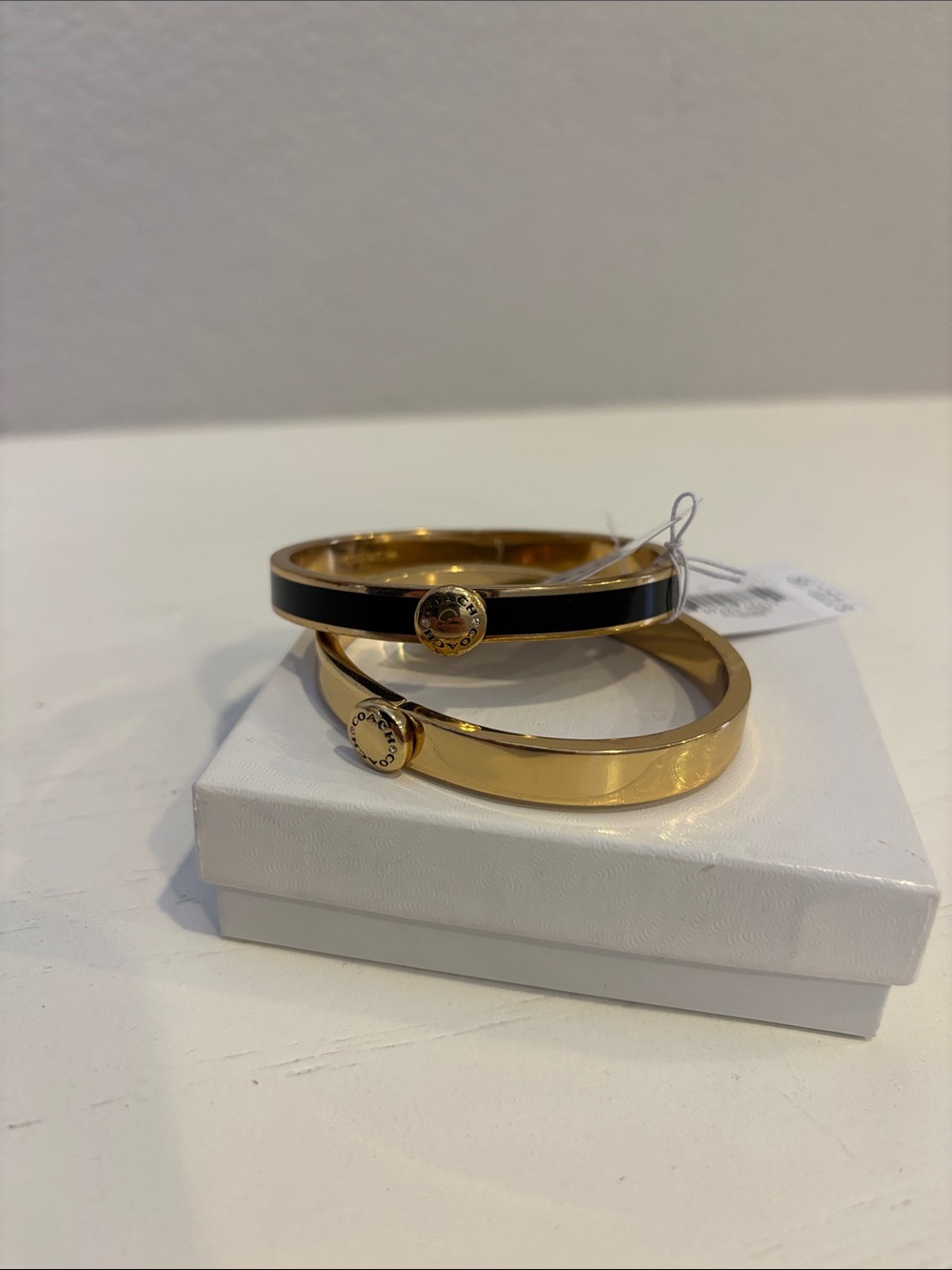 Coach Gold-Tone Bangle Set with Black Enamel Accent